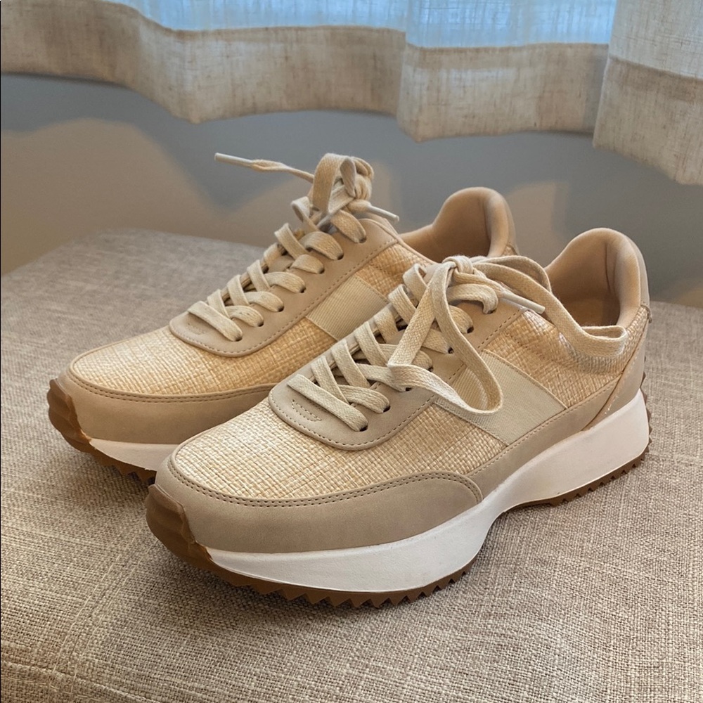 Dolce Vita Cream and Brown Sneakers with Suede Mesh Design
